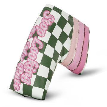 Green Checkered Printed And Pink Patch Blade Putter Head Cover